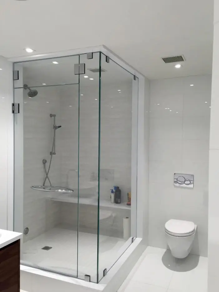 Corner shower door installed by ABC