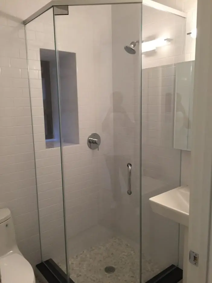 Neo-Angle shower door installed by ABC