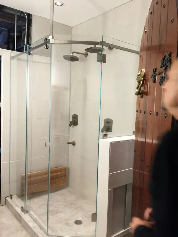 Neo-Angle shower door installed by ABC