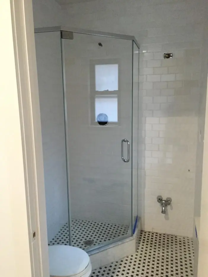 Neo-Angle shower door installed by ABC