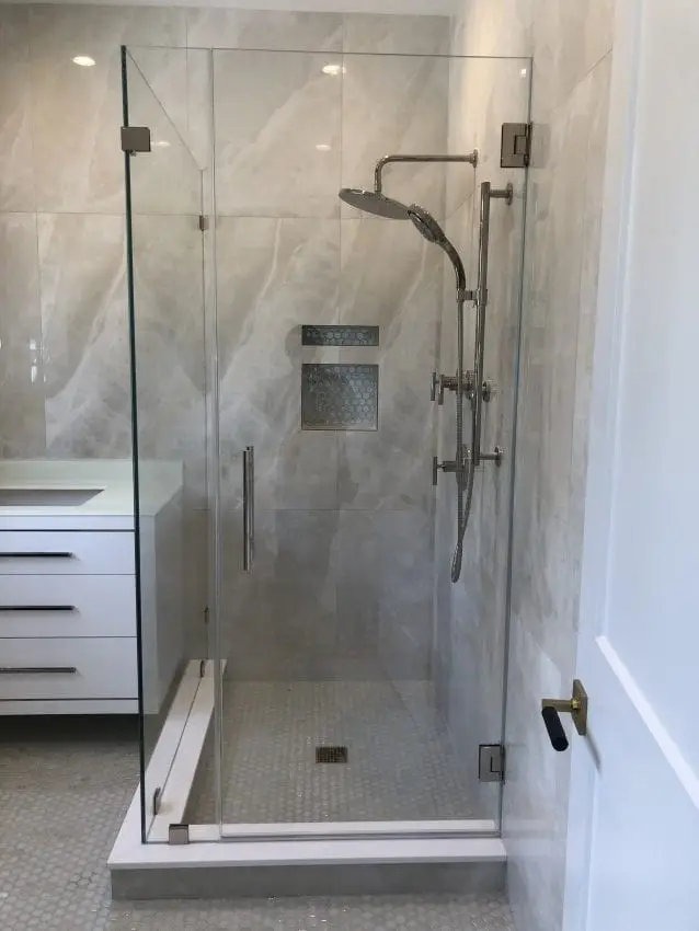 Corner shower door installed by ABC