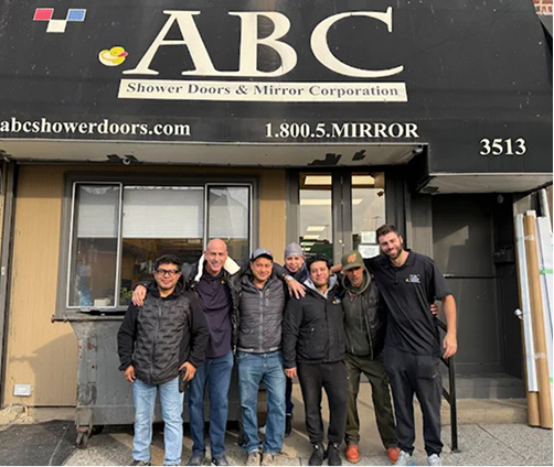 The ABC Shower Door installation crew outside the company's Brooklyn shop on Avenue S